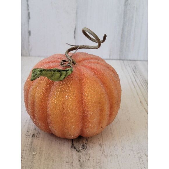 Shiny orange pumpkin harvest fall Halloween decor figure - Picture 2 of 5